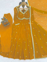 Thumbnail for Evanik Yellow Faux Georgette With Embroidery Sequence Work Anarkali Suit
