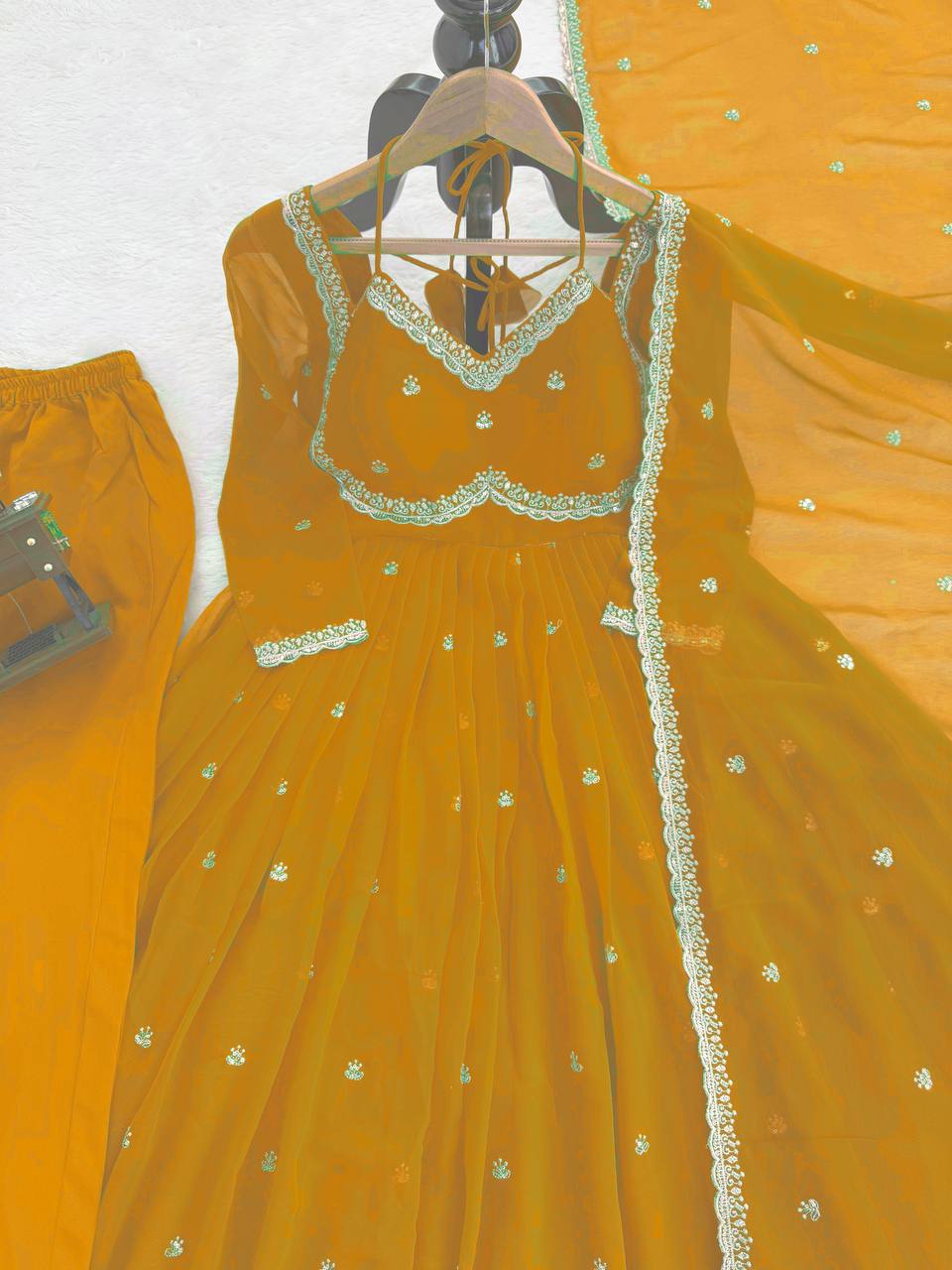 Evanik Yellow Faux Georgette With Embroidery Sequence Work Anarkali Suit