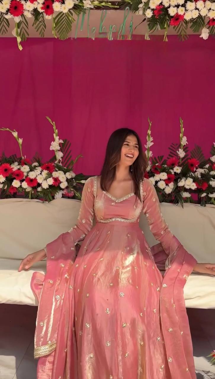 Evanik Pink Fendi Silk With thread Sequence Work Anarkali Suit