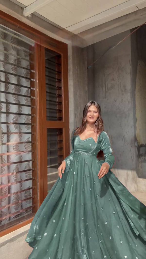 Buy Evanik Seagreen Fendi Silk With thread Sequence Work Anarkali Suit Online at Low Price Buy Evanik Seagreen Fendi Silk With thread Sequence Work Anarkali Suit Online at Low Price