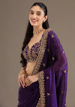 Thumbnail for Evanik Purple Fendy Satin Silk With Sequence Work Saree With Unstitched Blouse - Distacart