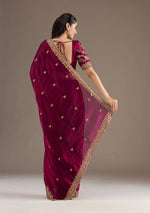 Thumbnail for Evanik Ranipink Fendy Satin Silk With Sequence Work Saree With Unstitched Blouse - Distacart