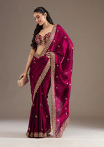 Thumbnail for Evanik Ranipink Fendy Satin Silk With Sequence Work Saree With Unstitched Blouse - Distacart