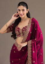 Thumbnail for Evanik Ranipink Fendy Satin Silk With Sequence Work Saree With Unstitched Blouse - Distacart