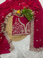 Thumbnail for Evanik Ranipink Fendy Satin Silk With Sequence Work Saree With Unstitched Blouse - Distacart