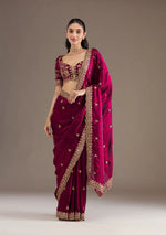 Thumbnail for Evanik Ranipink Fendy Satin Silk With Sequence Work Saree With Unstitched Blouse - Distacart