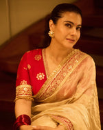 Thumbnail for Evanik Cream Mocha Silk With Coding Sequence Lace Work Saree With Unstitched Blouse - Distacart