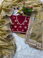 Thumbnail for Evanik Cream Mocha Silk With Coding Sequence Lace Work Saree With Unstitched Blouse - Distacart