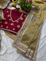 Thumbnail for Evanik Cream Mocha Silk With Coding Sequence Lace Work Saree With Unstitched Blouse - Distacart