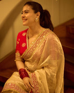Thumbnail for Evanik Cream Mocha Silk With Coding Sequence Lace Work Saree With Unstitched Blouse - Distacart