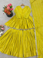 Thumbnail for Evanik Yellow Mal Chanderi With Mirror & hand work Sharara Suit
