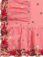 Thumbnail for Evanik Peach Embroidered Work Ruffled Saree With Unstitched Blouse