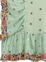 Thumbnail for Evanik Seagreen Embroidered Work Ruffled Saree With Unstitched Blouse