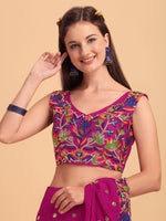 Thumbnail for Evanik Rani Pink Embroidered Work Ruffled Saree With Unstitched Blouse
