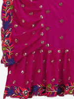 Thumbnail for Evanik Rani Pink Embroidered Work Ruffled Saree With Unstitched Blouse