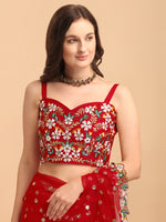 Thumbnail for Lorenvalley Fashion Red Butterfly Net Ruffle Saree with Fancy Sequence work & Blouse - Distacart