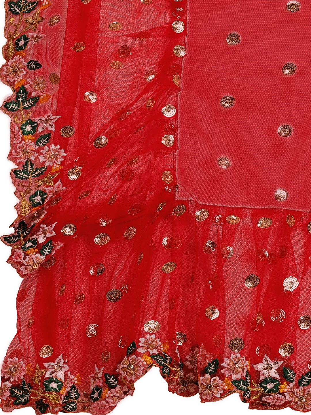 Lorenvalley Fashion Red Butterfly Net Ruffle Saree with Fancy Sequence work & Blouse - Distacart