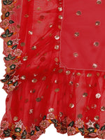 Thumbnail for Lorenvalley Fashion Red Butterfly Net Ruffle Saree with Fancy Sequence work & Blouse - Distacart