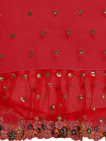 Thumbnail for Lorenvalley Fashion Red Butterfly Net Ruffle Saree with Fancy Sequence work & Blouse - Distacart