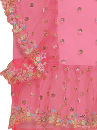 Thumbnail for Lorenvalley Fashion Pink Butterfly Net Ruffle Saree with Fancy Sequence work & Blouse - Distacart