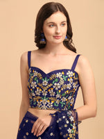 Thumbnail for Lorenvalley Fashion Blue Butterfly Net Ruffle Saree with Fancy Sequence work & Blouse - Distacart