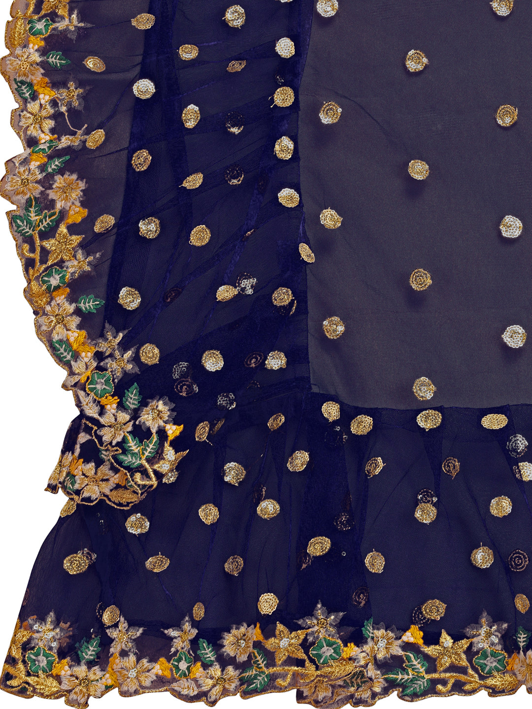 Lorenvalley Fashion Blue Butterfly Net Ruffle Saree with Fancy Sequence work & Blouse - Distacart