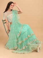 Thumbnail for Lorenvalley Fashion Seagreen Butterfly Net Ruffle Saree with Fancy Sequence work & Blouse - Distacart