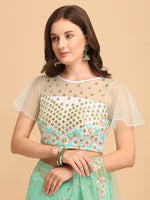 Thumbnail for Lorenvalley Fashion Seagreen Butterfly Net Ruffle Saree with Fancy Sequence work & Blouse - Distacart