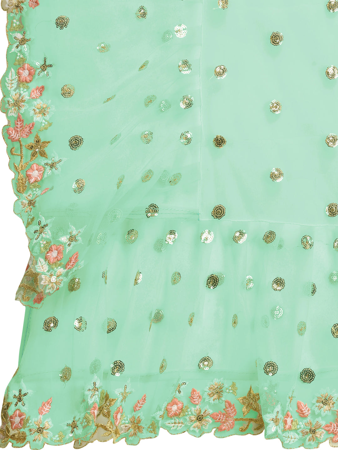 Lorenvalley Fashion Seagreen Butterfly Net Ruffle Saree with Fancy Sequence work & Blouse - Distacart