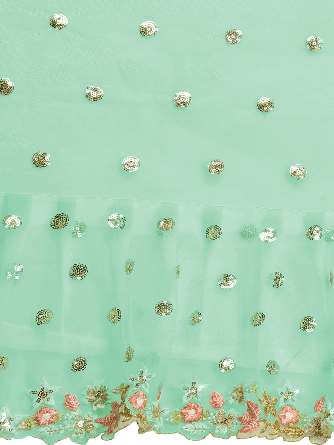 Lorenvalley Fashion Seagreen Butterfly Net Ruffle Saree with Fancy Sequence work & Blouse - Distacart