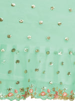 Thumbnail for Lorenvalley Fashion Seagreen Butterfly Net Ruffle Saree with Fancy Sequence work & Blouse - Distacart