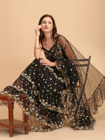 Thumbnail for Lorenvalley Fashion Black Butterfly Net Ruffle Saree with Fancy Sequence work & Blouse - Distacart