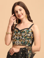 Thumbnail for Lorenvalley Fashion Black Butterfly Net Ruffle Saree with Fancy Sequence work & Blouse - Distacart