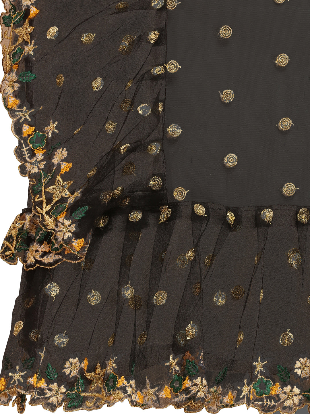 Lorenvalley Fashion Black Butterfly Net Ruffle Saree with Fancy Sequence work & Blouse - Distacart