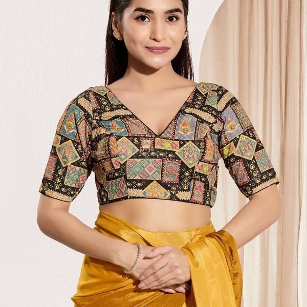 Joban Fashion Black Viscose Rayon Padded Blouse With V Neck Elbow Sleeves - Distacart