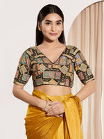 Thumbnail for Joban Fashion Black Viscose Rayon Padded Blouse With V Neck Elbow Sleeves - Distacart
