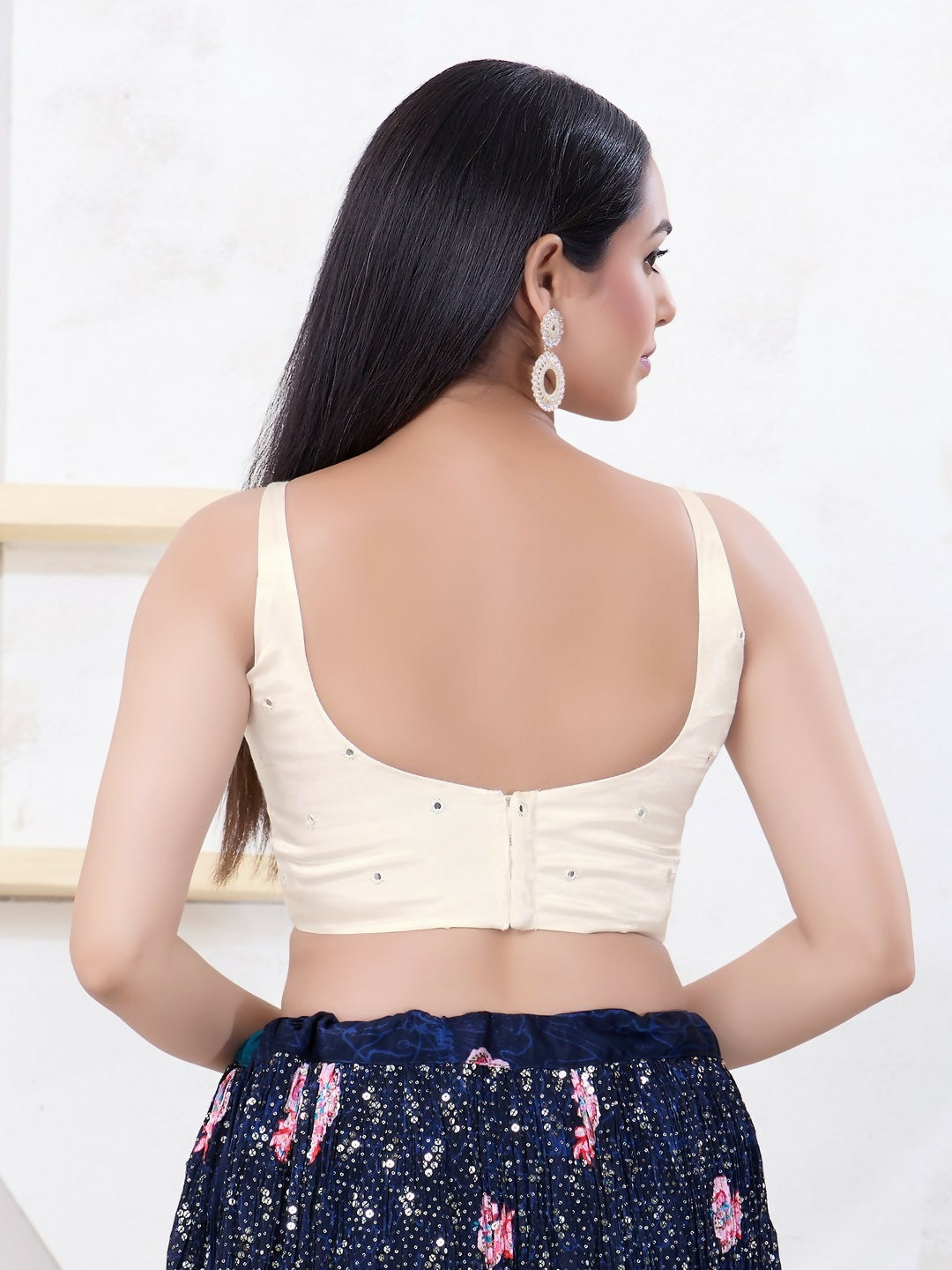 Joban Fashion Off-White Gajji Silk Sleeveless Back Open Blouse