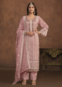 Thumbnail for Blush Pink Soft Organza Embroidered Festive Salwar Suit - Emponline - Distacart