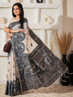 Thumbnail for Astita Linen Cotton Black & Cream Saree