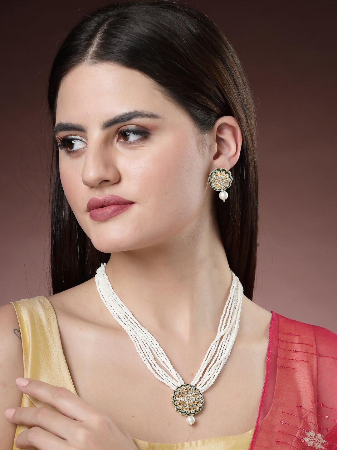 NVR Women's White & Gold-Plated Kundan & Pearl Jewellery Set - Distacart