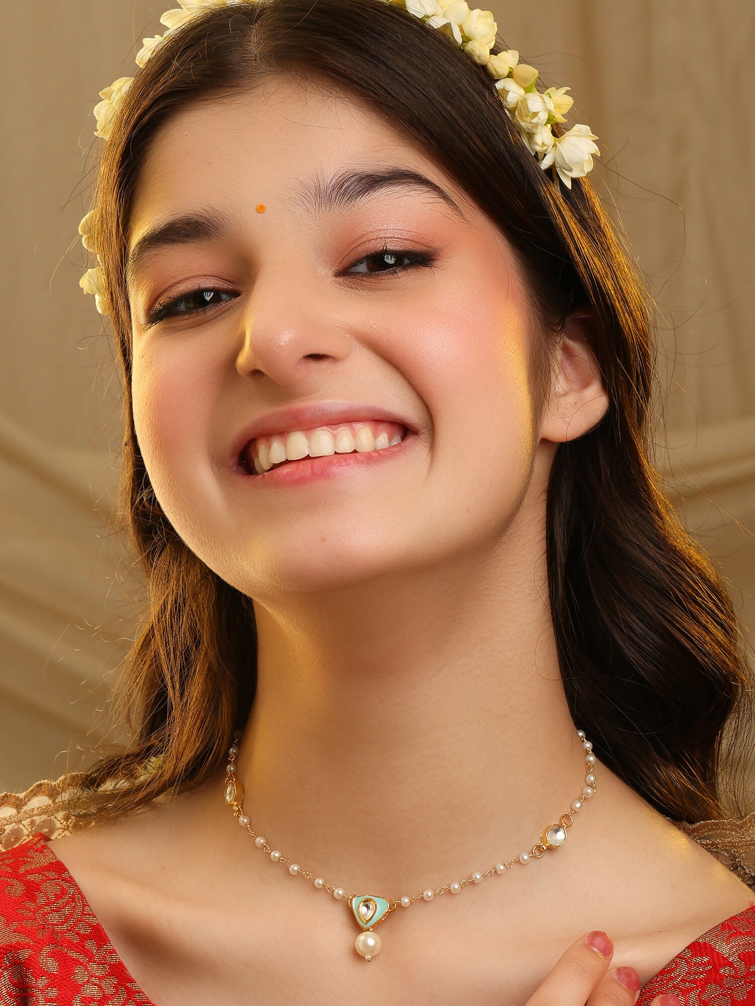 Ruby Raang Sheesh Mahal Necklace