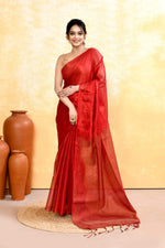 Thumbnail for Piyari Fashion Women's Red Dual Tone Organic Tissue Saree With Blouse Piece - Distacart