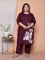 Thumbnail for Miravan Womens Plus Size Wine Floral Kurta With Palazzo And Dupatta Set - Distacart