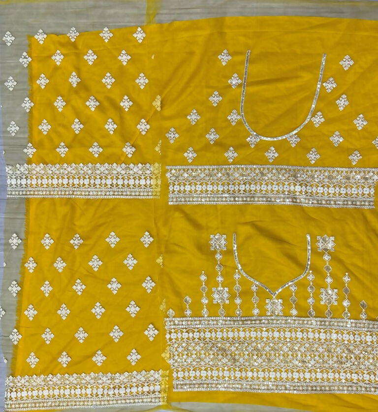 Jyoti Fashion Women's Yellow Net Patterned Thread Embroidered with Sequins Wedding Lehenga Choli - Distacart