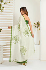 Thumbnail for Vastranavya Green Digital Printed Linen Ready To Wear Designer Saree with Unstitched Blouse - Distacart