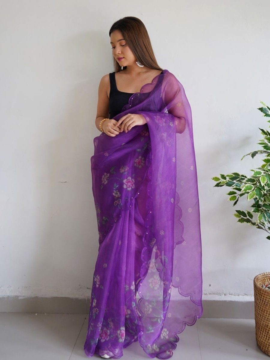 Anouk Floral Printed Organza Saree - Distacart