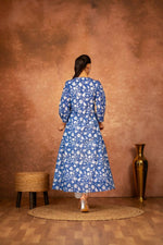 Thumbnail for Joban Fashion Blue Floral Hand Block Printed Cotton Kurta Pant Set - Distacart
