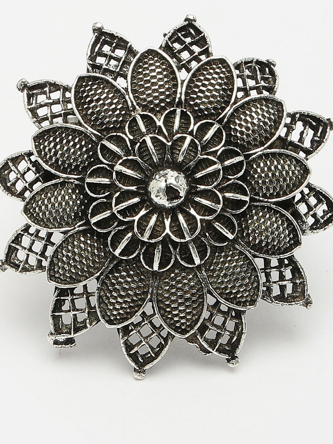 NVR Women's Silver-Toned Floral Shape Adjustable Finger Ring - Distacart