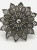 Thumbnail for NVR Women's Silver-Toned Floral Shape Adjustable Finger Ring - Distacart
