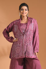 Thumbnail for Morchari 3Pc Palazzo Set With Hand Embroidery - Purple - Distacart
